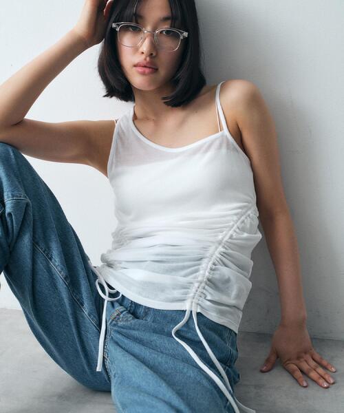 CODE A タンクトップ ノースリーブ asymmetry gather tank レディース