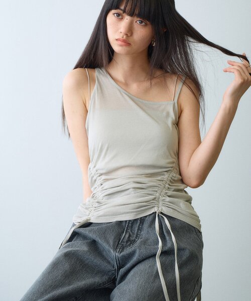 タンクトップ ノースリーブ asymmetry gather tank レディース