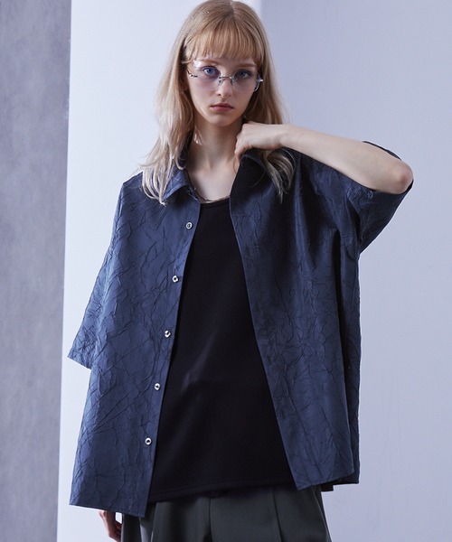 パドカレ シワ加工 長袖シャツ グレー 羽織り ワッシャー加工 36 ゆったり パドカレ シワ加工 長袖シャツ グレー 羽織り ワッシャー加工 36