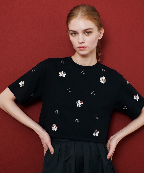 【LOULOU WILLOUGHBY】スパンコールＴシャツ　ブラック LOULOU WILLOUGHBY（ルルウィルビー） tシャツ 「LOULOU WILLOUGHBY