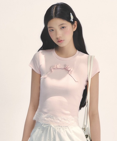 tシャツ フロント3Dリボントップス SP25s126「SunsetPark」「2025SS」 レディース メンズ