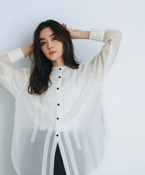 【新品未使用】SNIDEL♡シアープリーツシャツ ライトブルー SNIDEL（スナイデル）の「シアーシャツ（シャツ/ブラウス）」 - WEAR