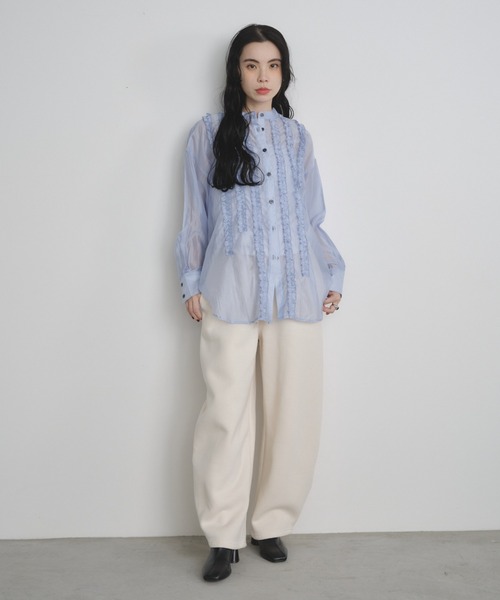 【新品未使用】SNIDEL♡シアープリーツシャツ ライトブルー Shelly island（シェリーアイランド） ブラウス シャツ フリルシアー