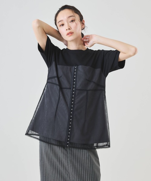 tシャツ シアーレイヤード　フロントホックT レディース