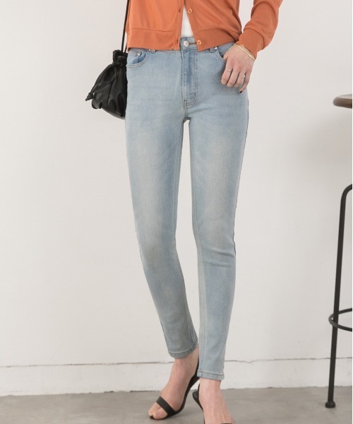 「ad thie」 加工スキニーデニムパンツ LARGE ダークブルー レディース