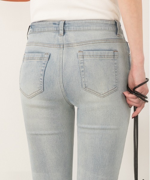 「ad thie」 加工スキニーデニムパンツ LARGE ダークブルー レディース