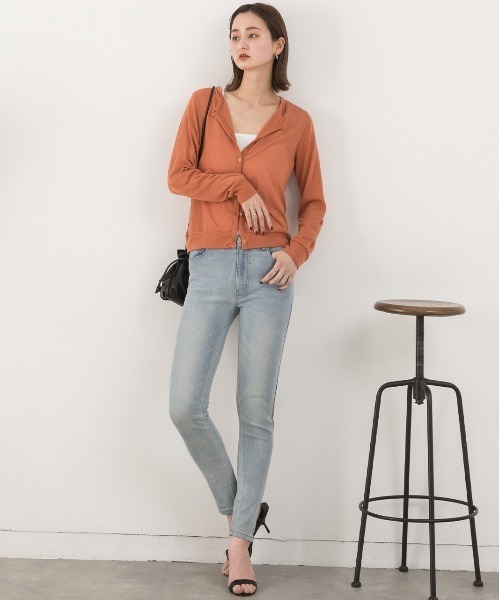 「ad thie」 加工スキニーデニムパンツ LARGE ダークブルー レディース