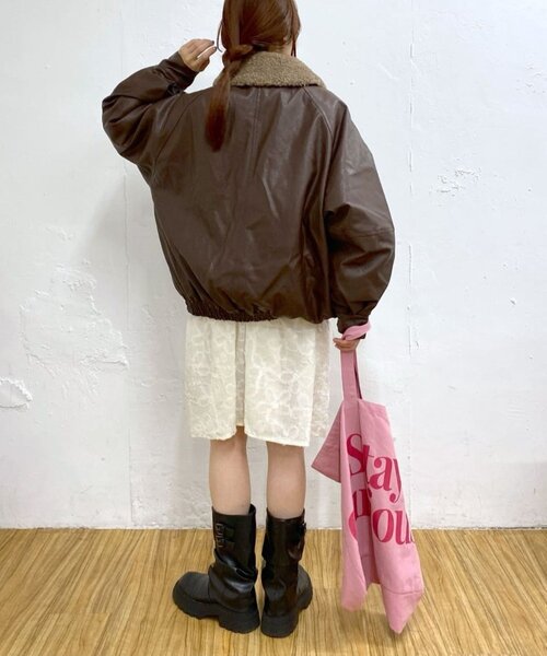 w closet ブルゾン アウター ボア付きフェイクレザージャケット