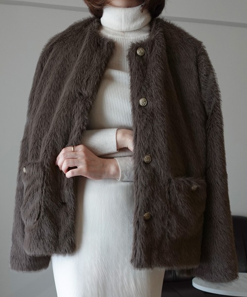 JUNOAH（ジュノア） ジャケット ノーカラージャケット 金釦フェイク