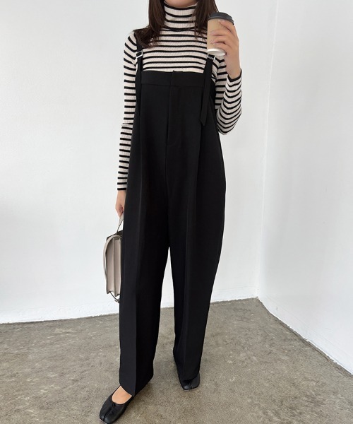 サロペット オーバーオール Iラインシルエットハイウエストサロペット