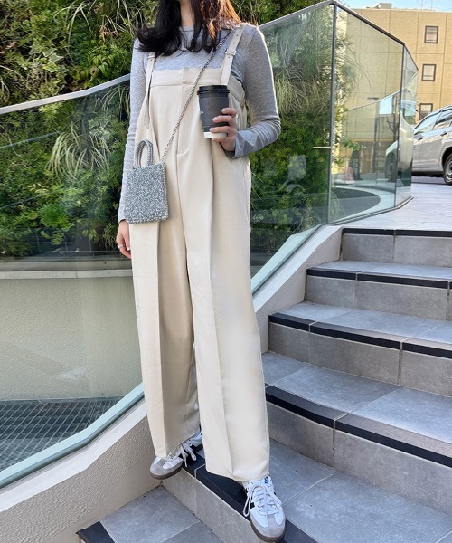 サロペット オーバーオール Iラインシルエットハイウエストサロペット