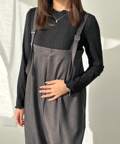 サロペット・オーバーオール・オールインワン Eaphi front belt high waist salopette サロペット オーバーオール Iラインシルエットハイウエストサロペット
