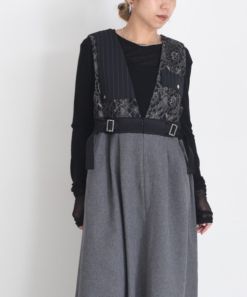 Eimee Law エイミーロウ ジャンパースカート 黒 レース デニム Eimee Law（エイミーロウ） ジャンパースカート 4TEXダブルベルト