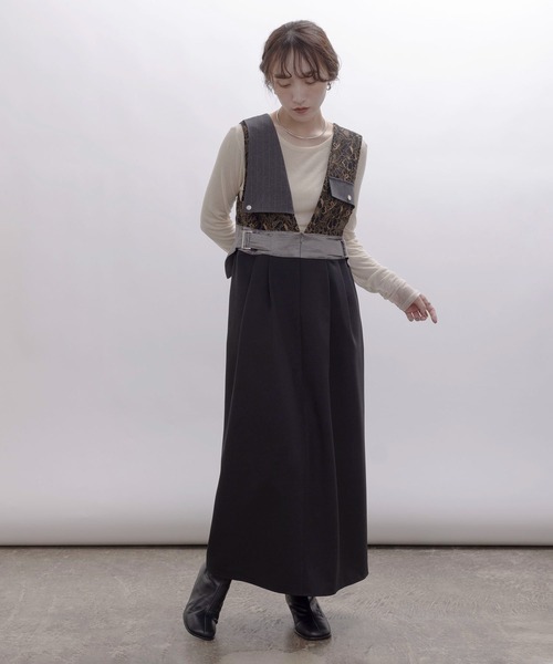 Eimee Law エイミーロウ ジャンパースカート 黒 レース デニム Eimee Law レース切替ジャンパースカート エイミーロウ◇レース切替