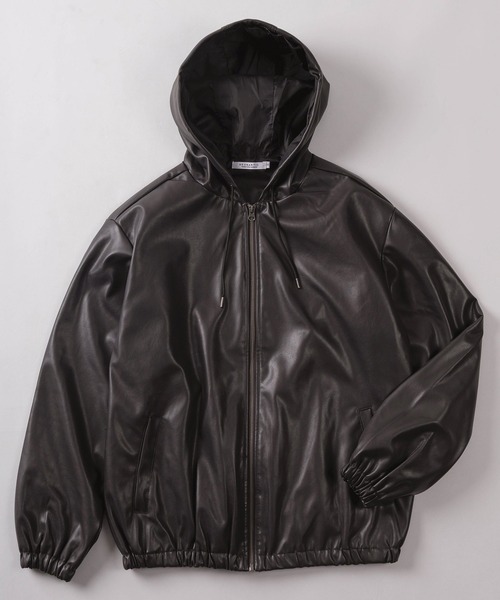 ブルゾン アウター 「83」フェイクレザー ジップ フードブルゾン