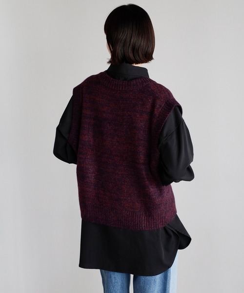 amini ベスト ジレ 「2025 AW」MIX編みVネックニットベスト レディース