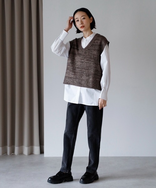 amini ベスト ジレ 「2025 AW」MIX編みVネックニットベスト レディース