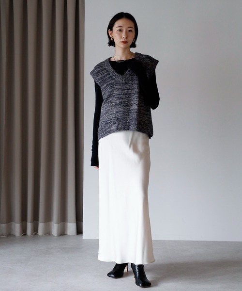 amini ベスト ジレ 「2025 AW」MIX編みVネックニットベスト レディース