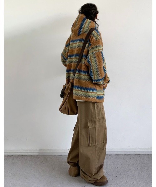 FreeZone パーカー ネイティブ柄ボアプルオーバー メンズ レディース