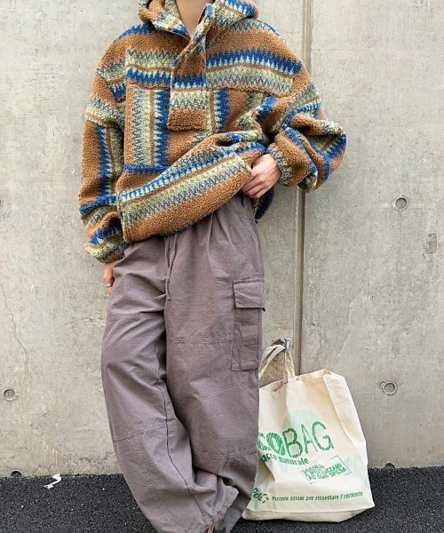 FreeZone パーカー ネイティブ柄ボアプルオーバー メンズ レディース