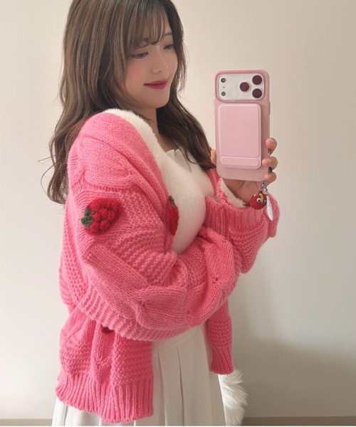 Belle Cie（ベルシー） カーディガン ぷっくりいちご柄ボリューム