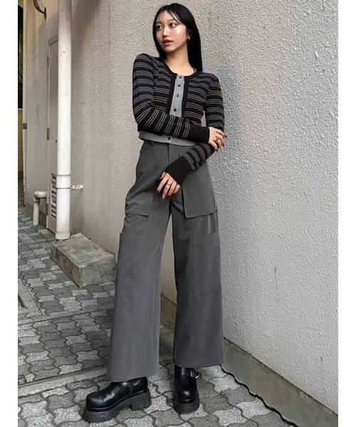 MURUAのロングニットカーデ MURUA ハイゲージロングニットカーディガン グレー -靴＆ファッション