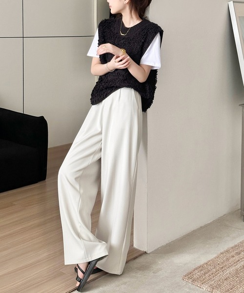 DAY CLOSET スラックス パンツ 「大きいサイズ有/バックゴム/タック DAY CLOSET スラックス パンツ 「大きいサイズ有/バックゴム/タック