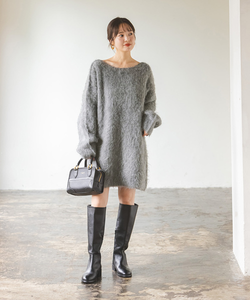 「NOBLE」 ニットワンピース - ベージュ レディースの画像