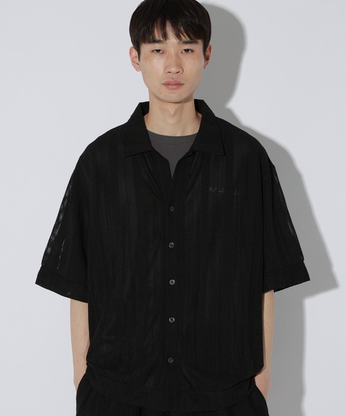 LAKOLE（ラコレ） シャツ 半袖 「セットアップ可」メッシュストライプ