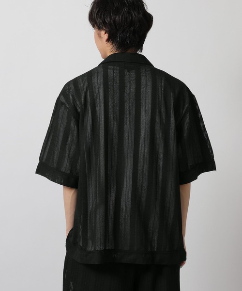 LAKOLE（ラコレ） シャツ 半袖 「セットアップ可」メッシュストライプ