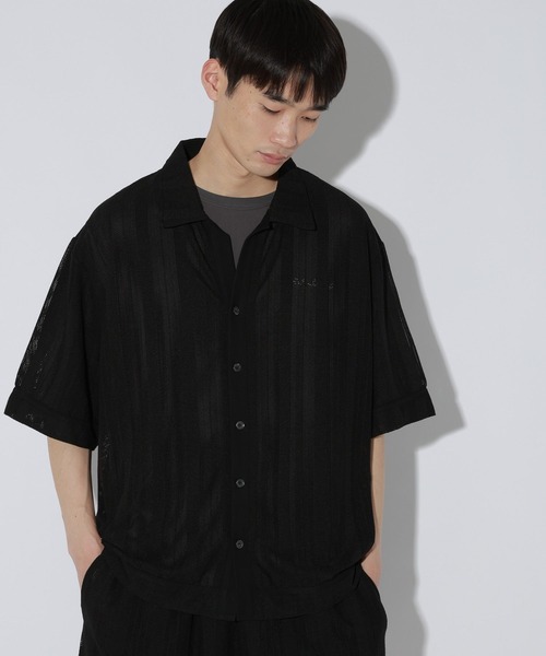 LAKOLE（ラコレ） シャツ 半袖 「セットアップ可」メッシュストライプ