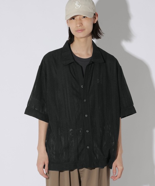 極美品 上下セット LUZeSOMBRA セットアップ ブラック シャツ 半袖 LAKOLE（ラコレ） シャツ 半袖 「セットアップ可」メッシュストライプ