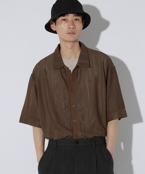 LAKOLE（ラコレ） シャツ 半袖 「セットアップ可」メッシュストライプ