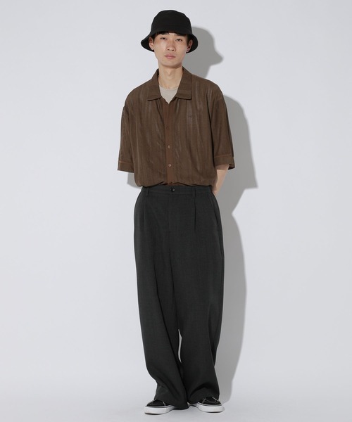 LAKOLE（ラコレ） シャツ 半袖 「セットアップ可」メッシュストライプ