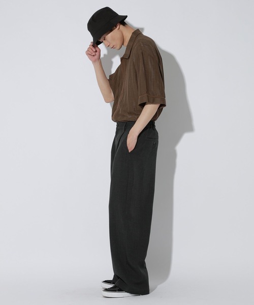 LAKOLE（ラコレ） シャツ 半袖 「セットアップ可」メッシュストライプ