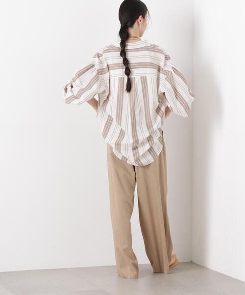 パンツ 多機能リネン混リボンベルト付タックワイドパンツ(セットアップ可) レディースの画像