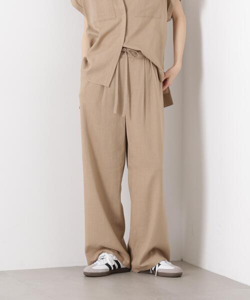 パンツ 多機能リネン混リボンベルト付タックワイドパンツ(セットアップ可) レディースの画像