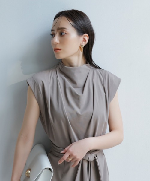 「anuans」 ノースリーブワンピース FREE グレー×ピンク レディース_画像7