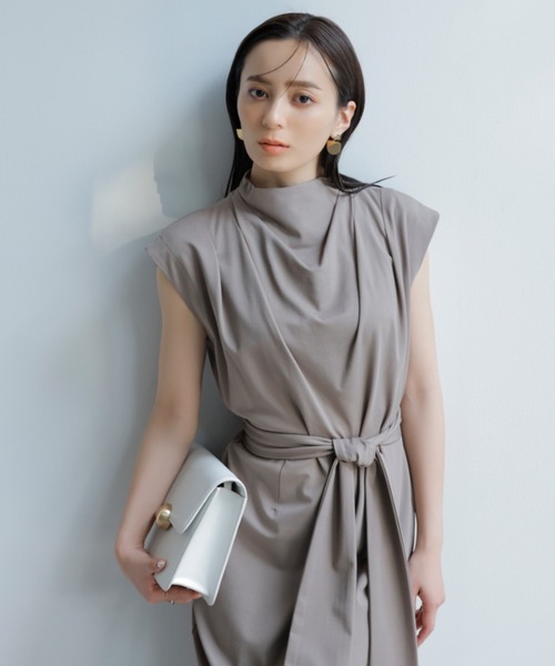 「anuans」 ノースリーブワンピース FREE グレー×ピンク レディース_画像8