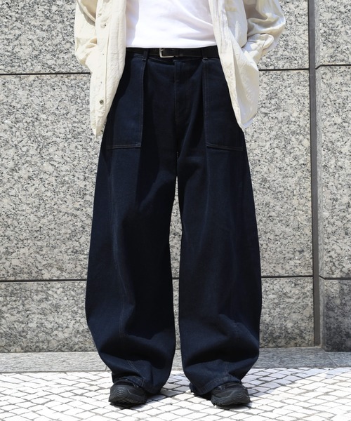 NAKER ワイドパンツ ジーンズ タックワイド バレルレッグカーブデニム