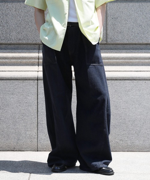NAKER ワイドパンツ ジーンズ カーブワイドタックデニムパンツ メンズ