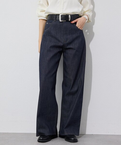 mina perhonen パンツ テーパード ネイビー ベルベット38 mina perhonen（ミナペルホネン） デニムパンツ 34 ネイビー