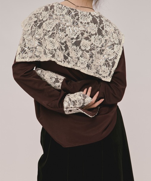 loin nuit ブラウス シャツ spangle lace collar blouse