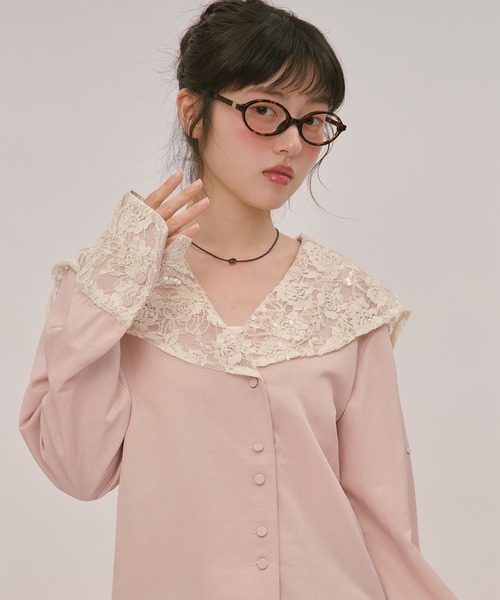 loin nuit ブラウス シャツ spangle lace collar blouse