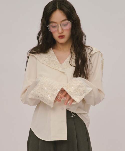 loin nuit ブラウス シャツ spangle lace collar blouse