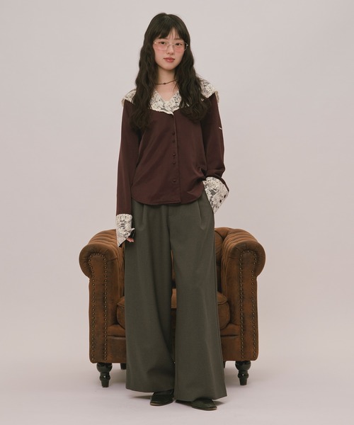 loin nuit ブラウス シャツ spangle lace collar blouse