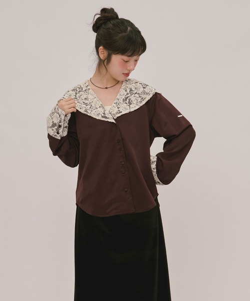 loin nuit ブラウス シャツ spangle lace collar blouse