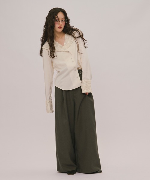 loin nuit ブラウス シャツ spangle lace collar blouse