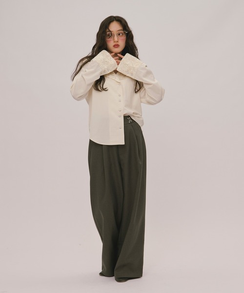 loin nuit ブラウス シャツ spangle lace collar blouse