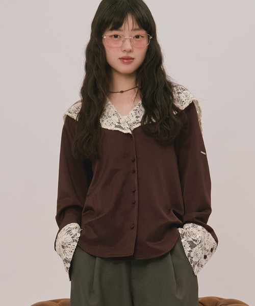 loin nuit ブラウス シャツ spangle lace collar blouse
